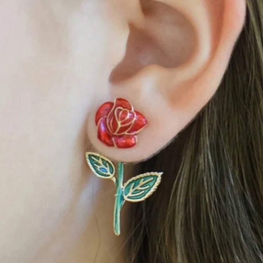 3for$20 Charming Red Rose Bouquet Decorated Ear Jacket Earring,Red Rose